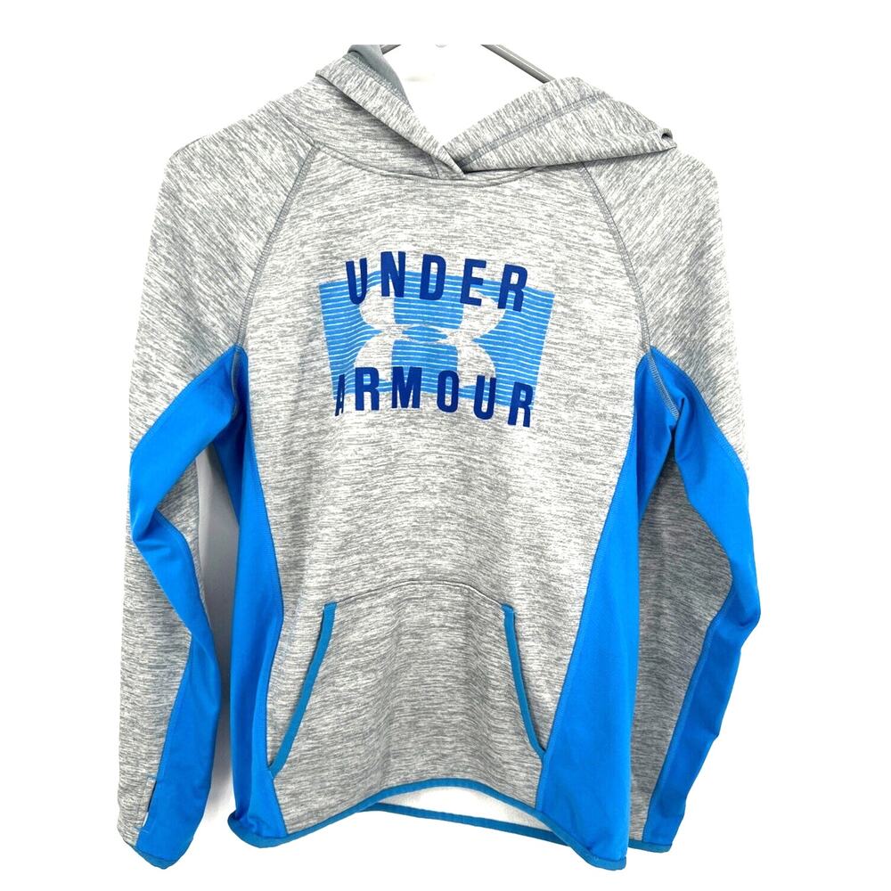 Under Armour Sweatshirt Women XS Gray Blue Loose Cold Gear Hooded Active Lounge